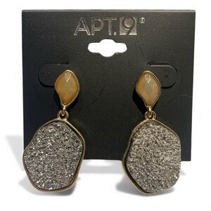APT9 Gold Tone Druzy Drop Pierced Earrings